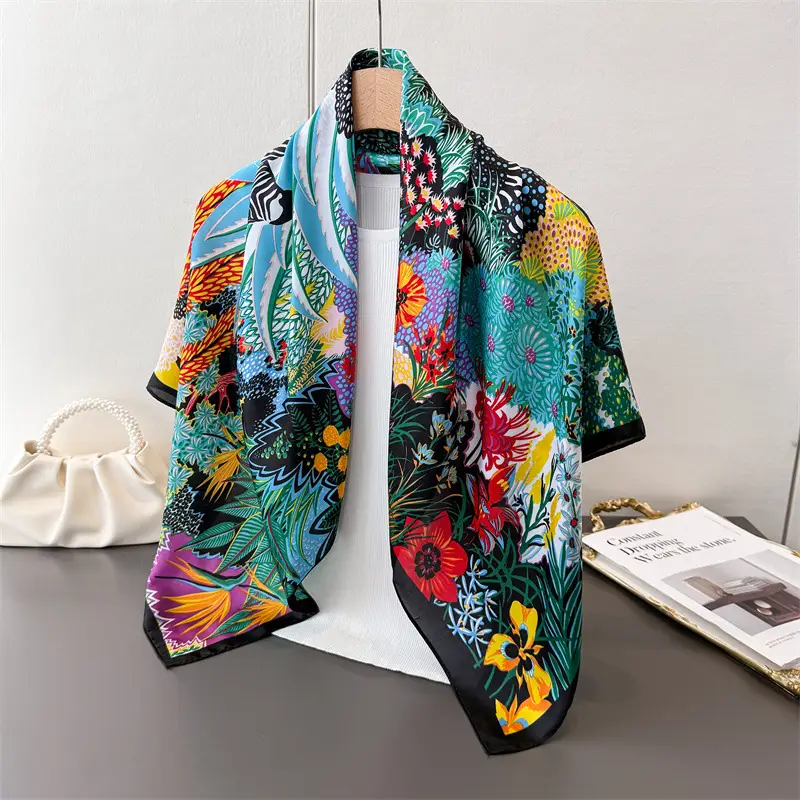 Imitation Silk Large Scarf Women Sunscreen Shawl 90x90cm - Image 50