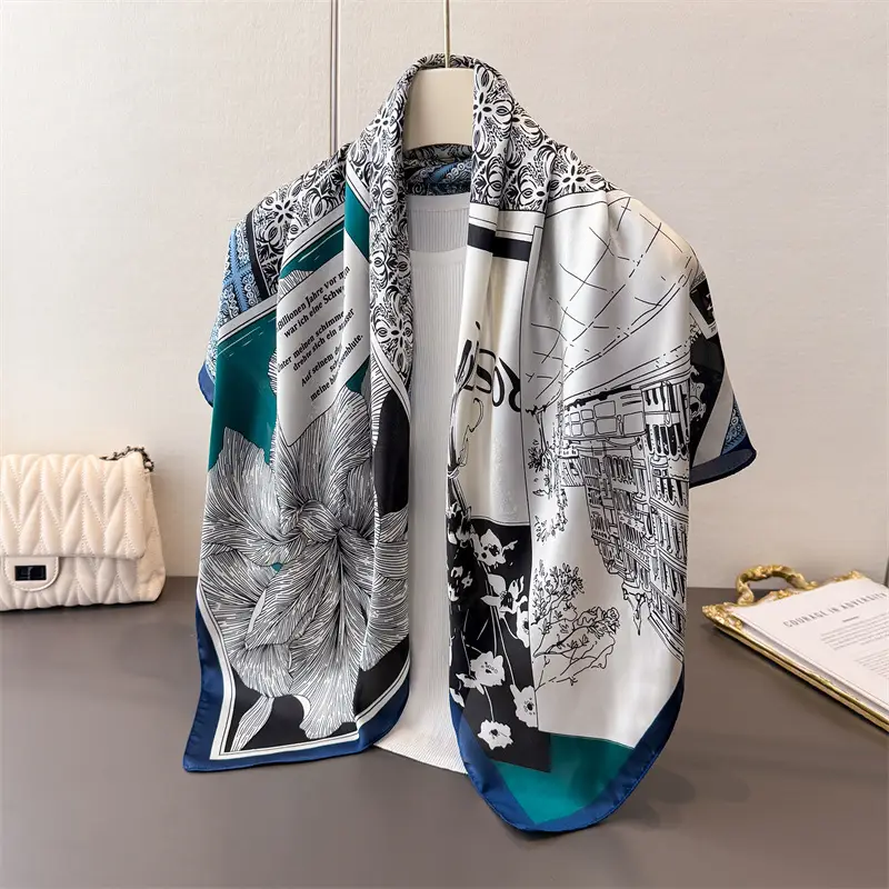 Imitation Silk Large Scarf Women Sunscreen Shawl 90x90cm - Image 51