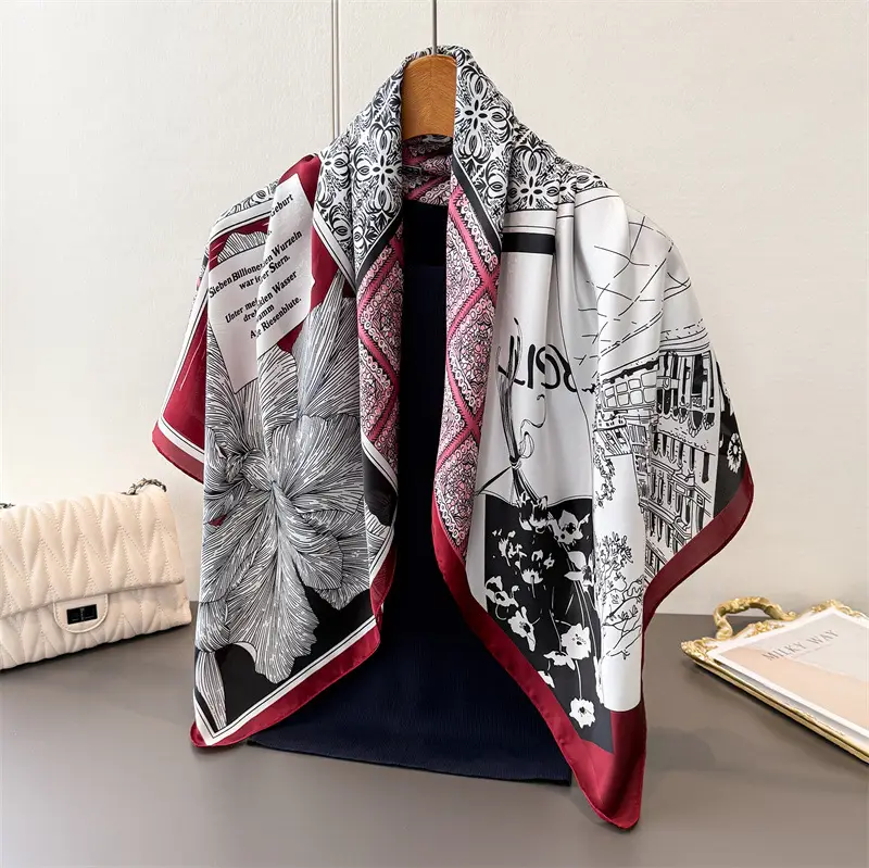 Imitation Silk Large Scarf Women Sunscreen Shawl 90x90cm - Image 52