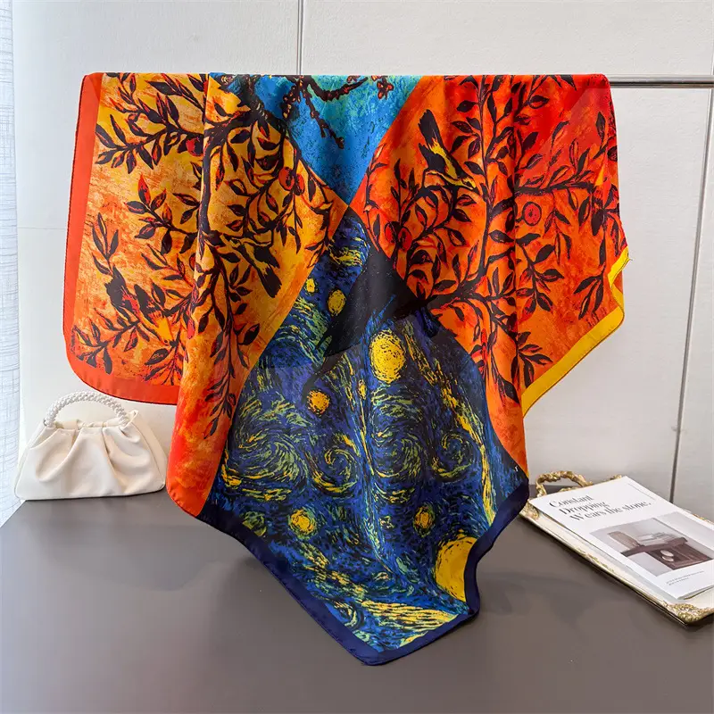 Imitation Silk Large Scarf Women Sunscreen Shawl 90x90cm - Image 53