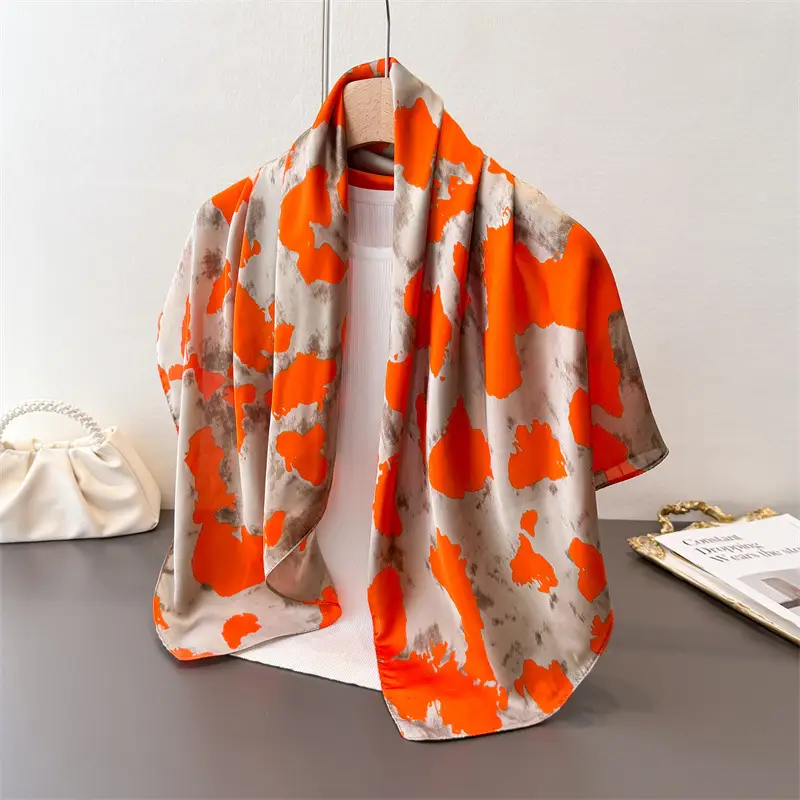 Imitation Silk Large Scarf Women Sunscreen Shawl 90x90cm - Image 54