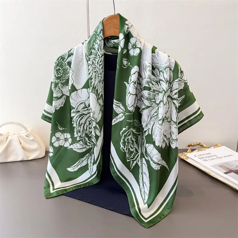 Imitation Silk Large Scarf Women Sunscreen Shawl 90x90cm - Image 55