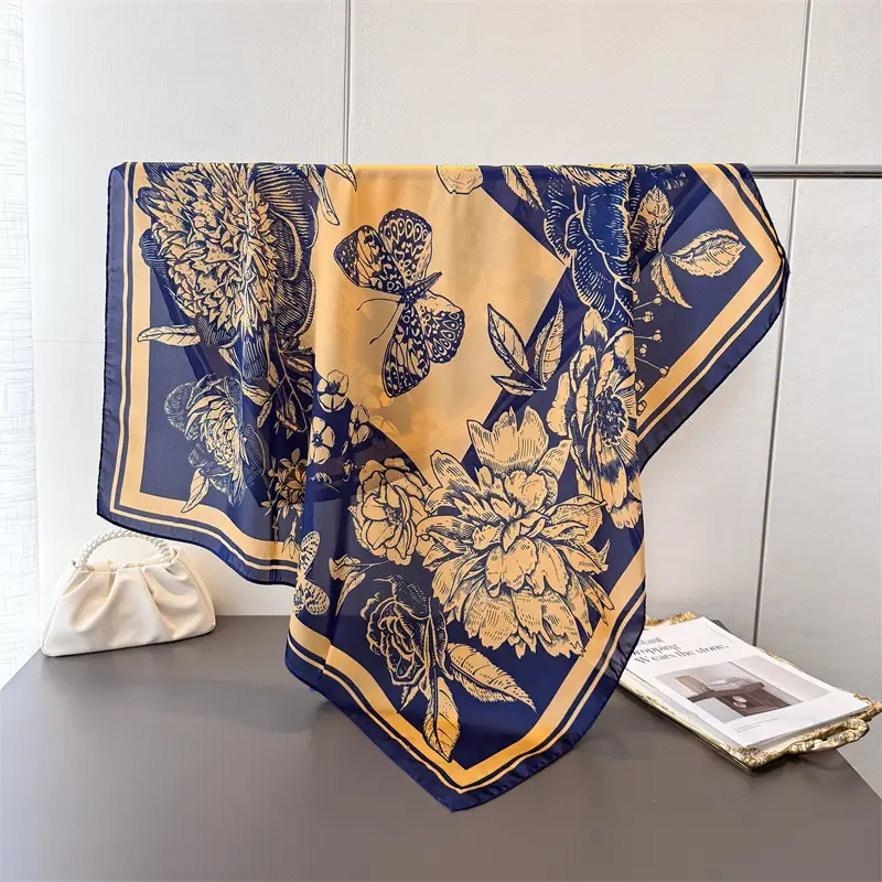 Imitation Silk Large Scarf Women Sunscreen Shawl 90x90cm - Image 56