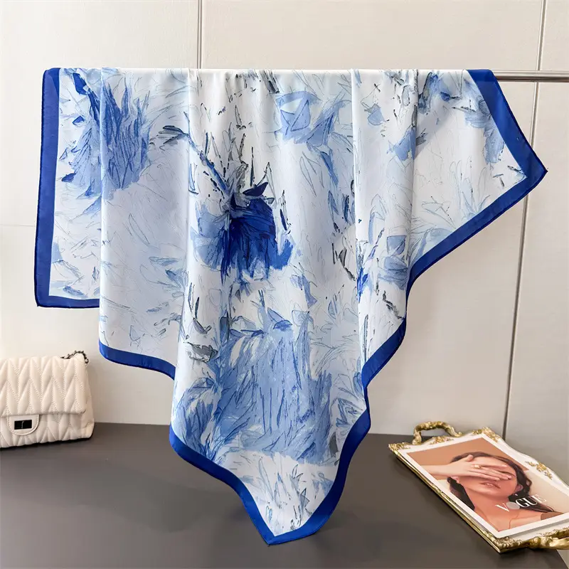 Imitation Silk Large Scarf Women Sunscreen Shawl 90x90cm - Image 3