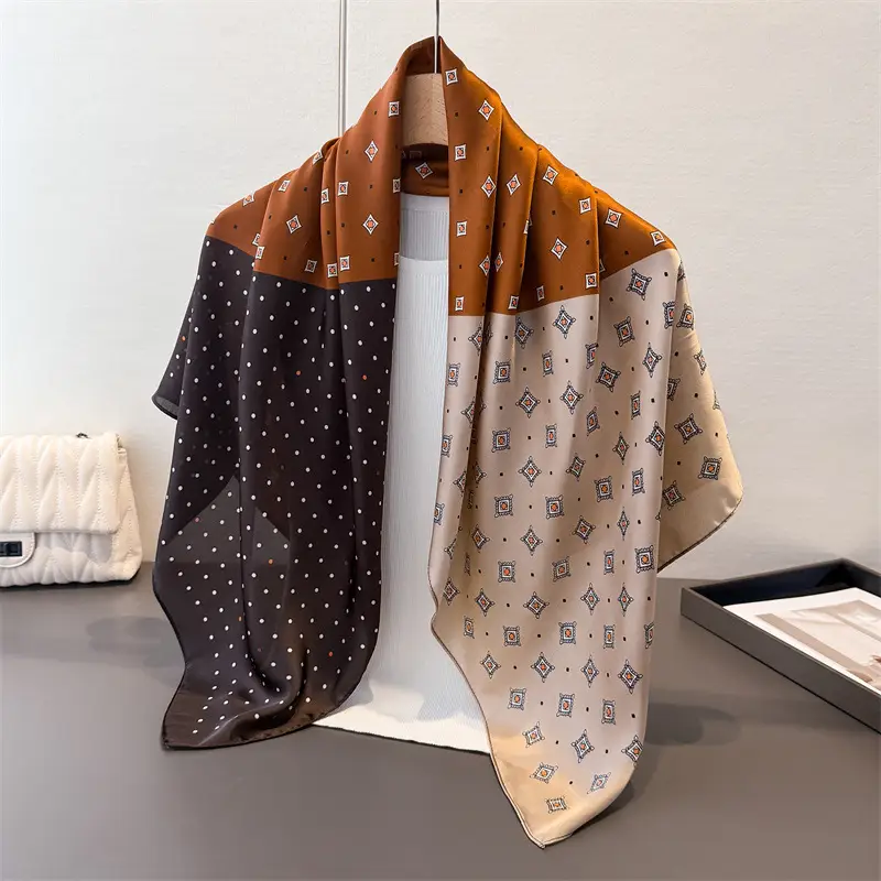 Imitation Silk Large Scarf Women Sunscreen Shawl 90x90cm - Image 57