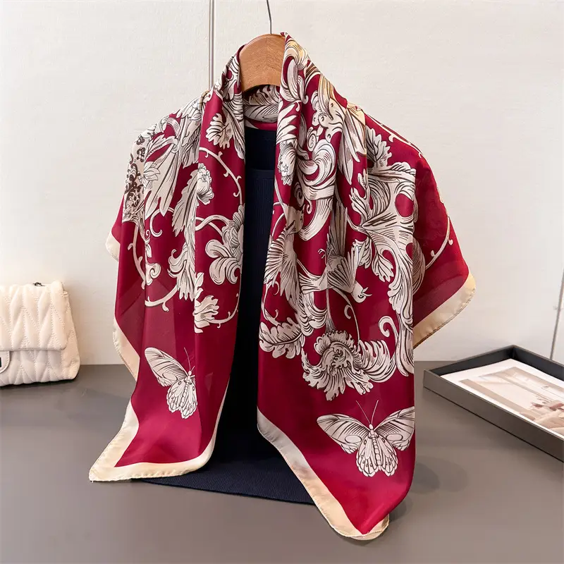 Imitation Silk Large Scarf Women Sunscreen Shawl 90x90cm - Image 59