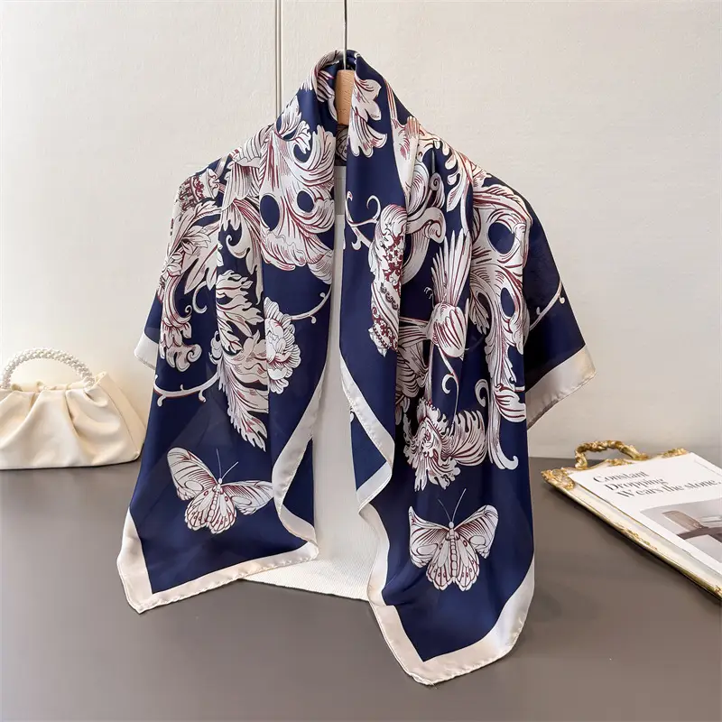 Imitation Silk Large Scarf Women Sunscreen Shawl 90x90cm - Image 60