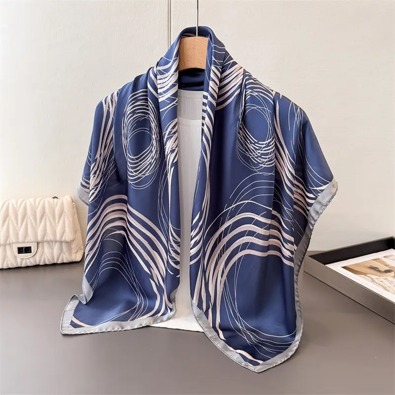 Imitation Silk Large Scarf Women Sunscreen Shawl 90x90cm - Image 61