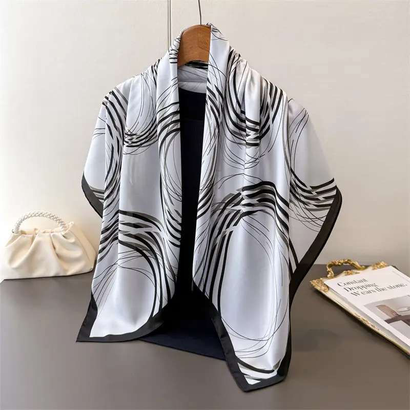 Imitation Silk Large Scarf Women Sunscreen Shawl 90x90cm - Image 62
