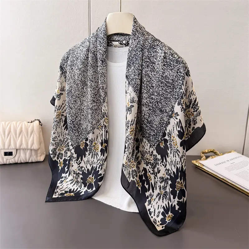 Imitation Silk Large Scarf Women Sunscreen Shawl 90x90cm - Image 63