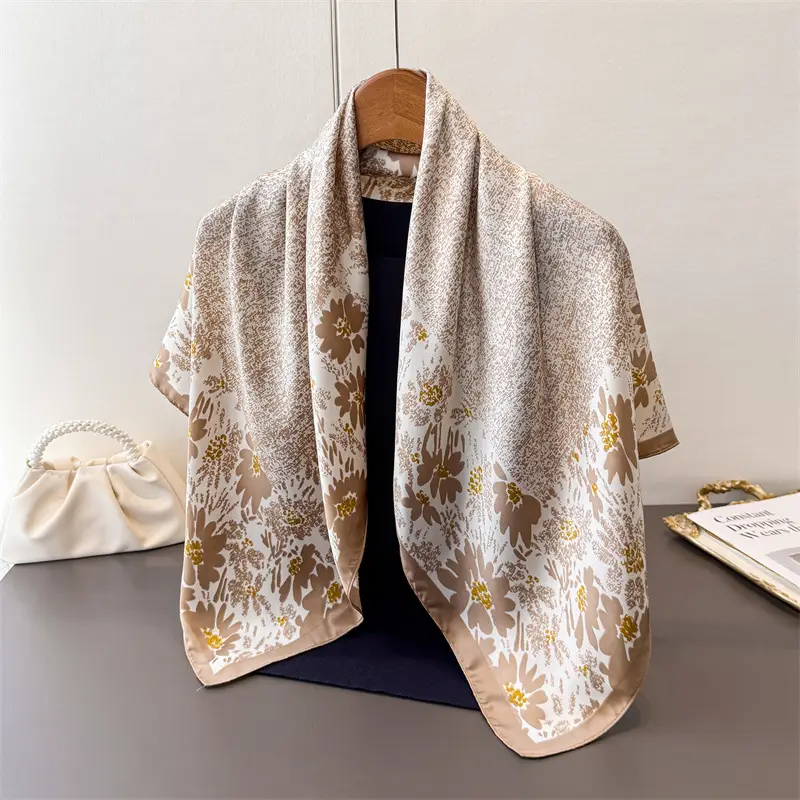 Imitation Silk Large Scarf Women Sunscreen Shawl 90x90cm - Image 64
