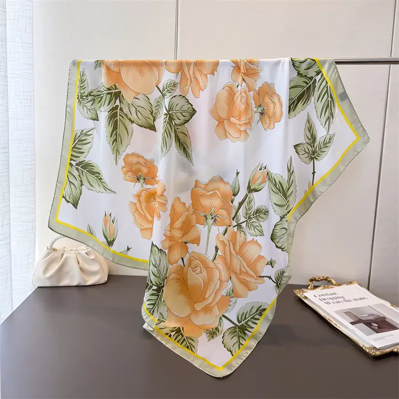 Imitation Silk Large Scarf Women Sunscreen Shawl 90x90cm - Image 4