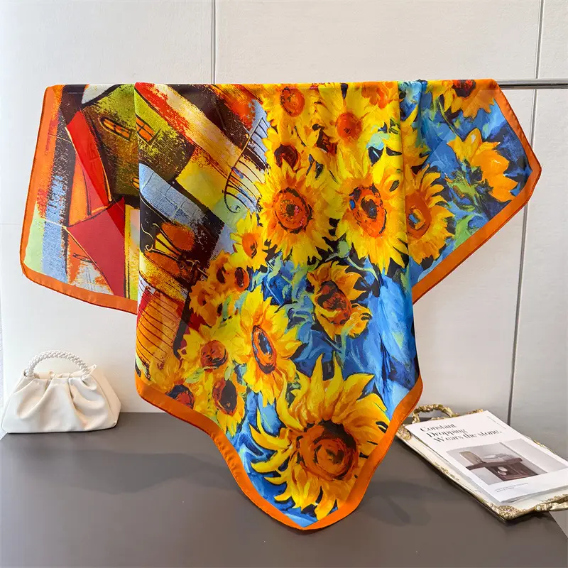Imitation Silk Large Scarf Women Sunscreen Shawl 90x90cm - Image 68