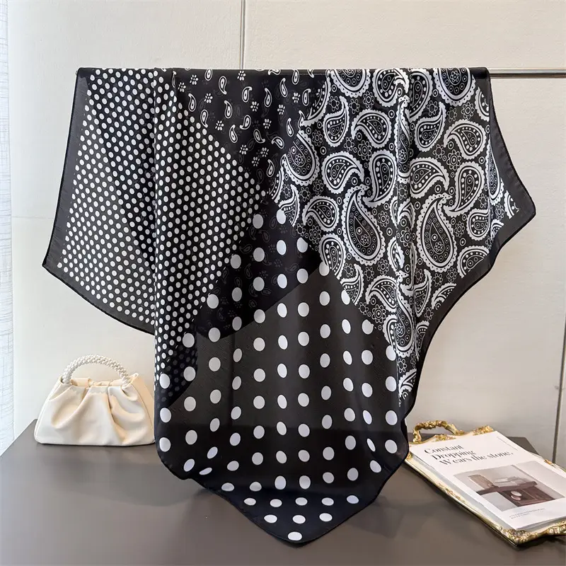 Imitation Silk Large Scarf Women Sunscreen Shawl 90x90cm - Image 69