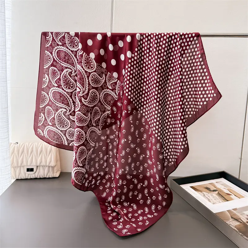 Imitation Silk Large Scarf Women Sunscreen Shawl 90x90cm - Image 71