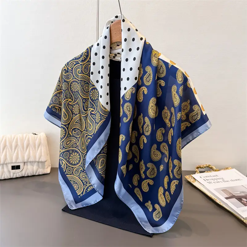 Imitation Silk Large Scarf Women Sunscreen Shawl 90x90cm - Image 73