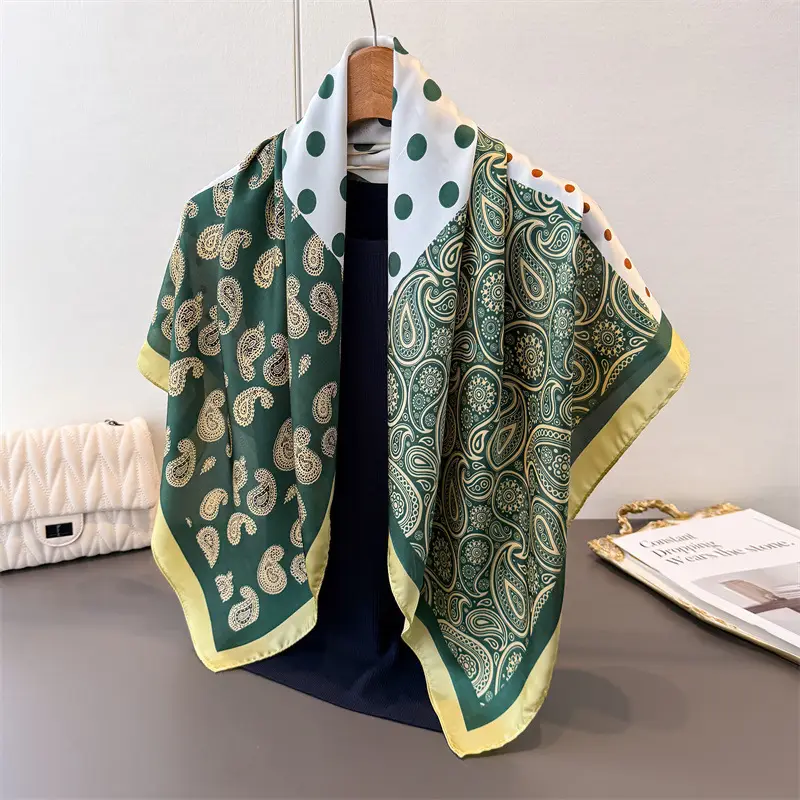 Imitation Silk Large Scarf Women Sunscreen Shawl 90x90cm - Image 74