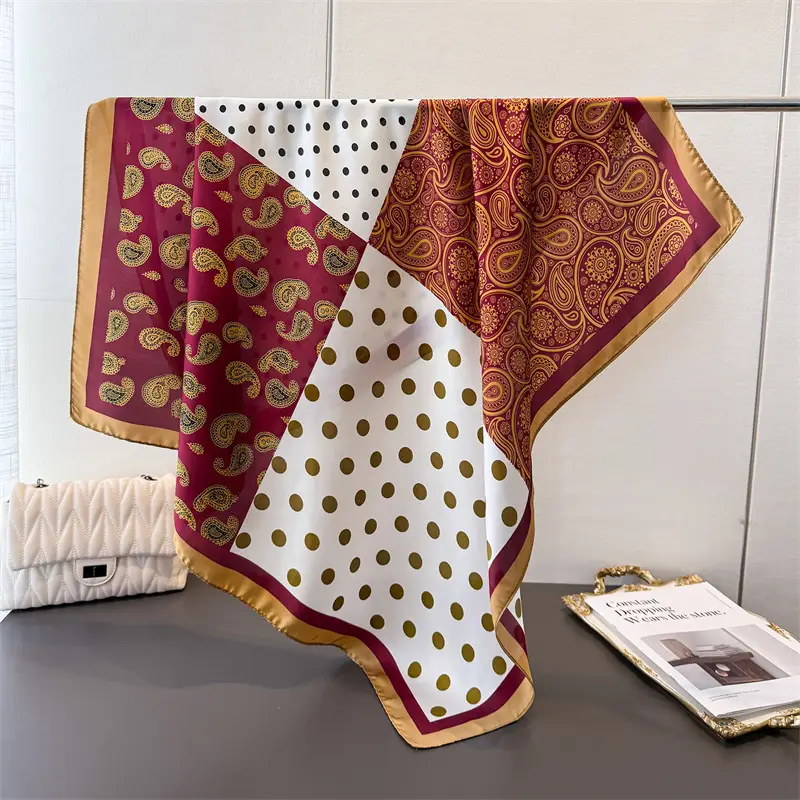 Imitation Silk Large Scarf Women Sunscreen Shawl 90x90cm - Image 76