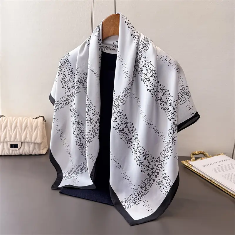 Imitation Silk Large Scarf Women Sunscreen Shawl 90x90cm - Image 5
