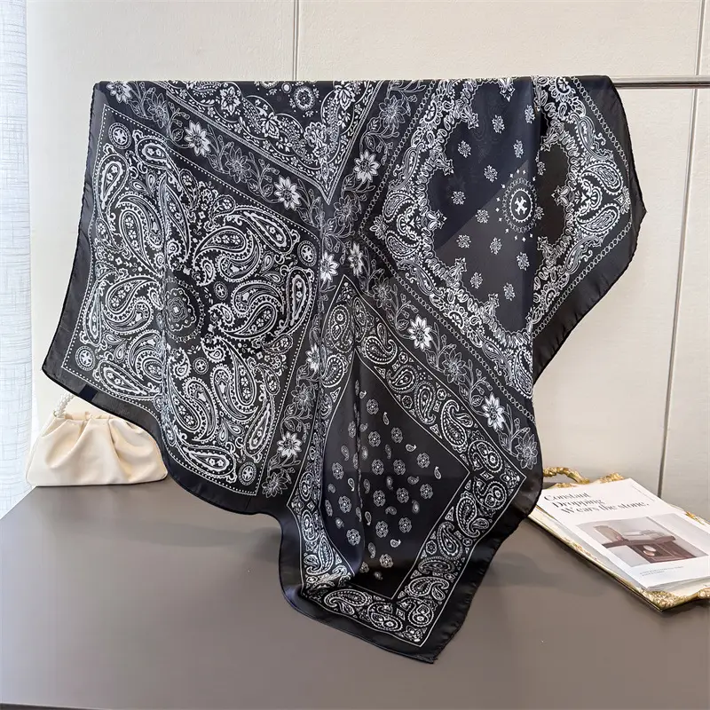 Imitation Silk Large Scarf Women Sunscreen Shawl 90x90cm - Image 6