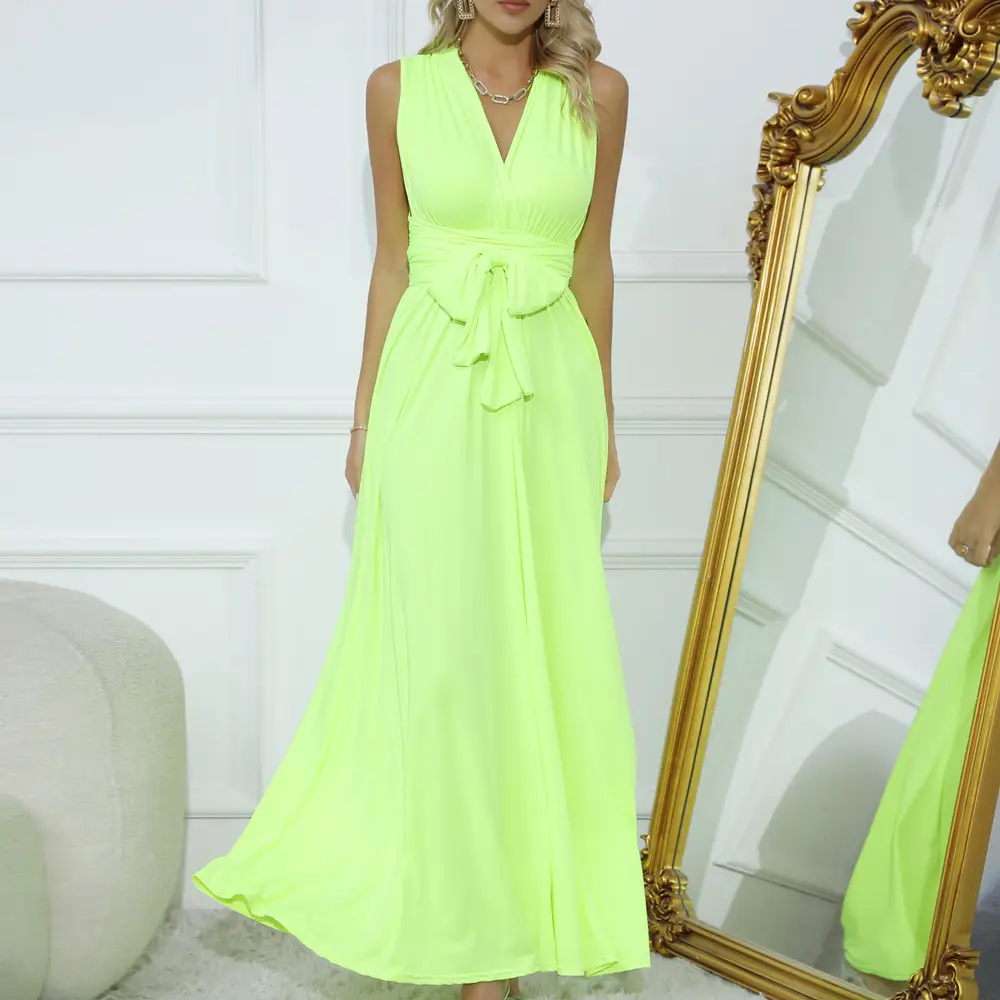 Blue Long Backless Strap Dress with Tie Front - Image 40