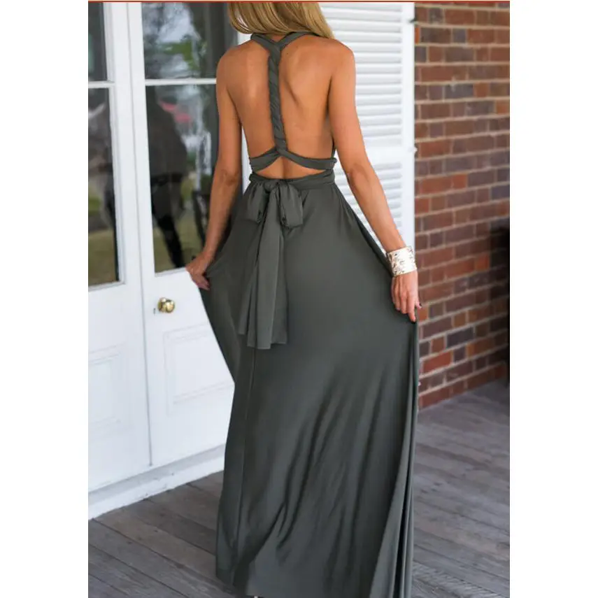 Blue Long Backless Strap Dress with Tie Front - Image 8
