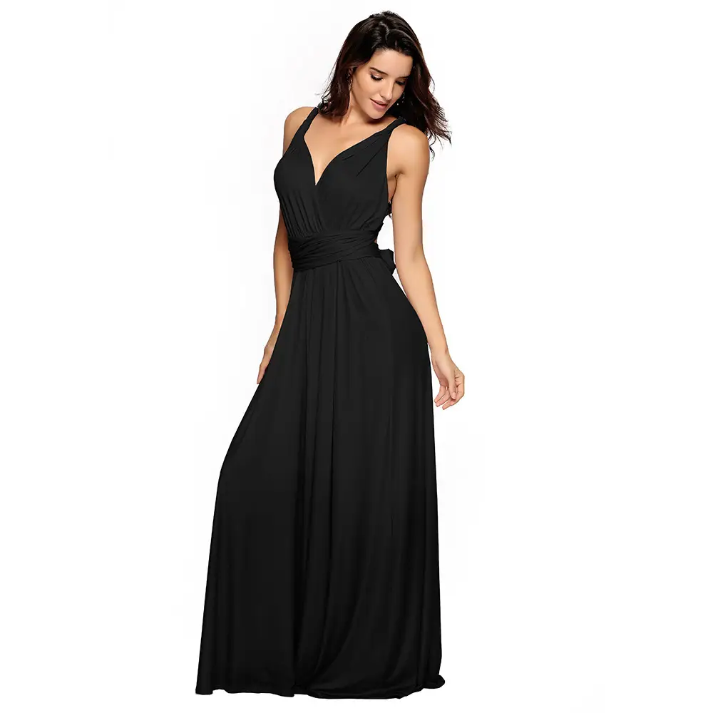 Blue Long Backless Strap Dress with Tie Front - Image 16
