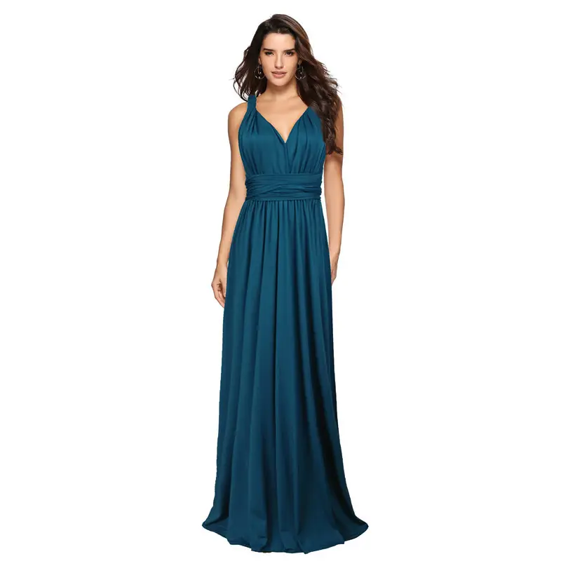 Blue Long Backless Strap Dress with Tie Front - Image 21