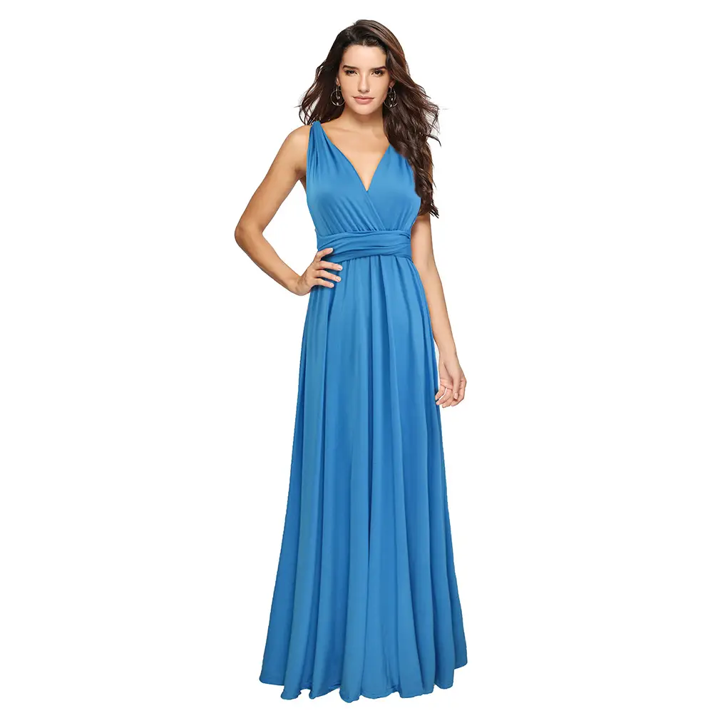 Blue Long Backless Strap Dress with Tie Front - Image 22