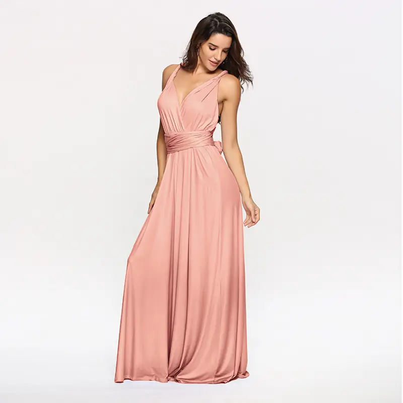 Blue Long Backless Strap Dress with Tie Front - Image 3