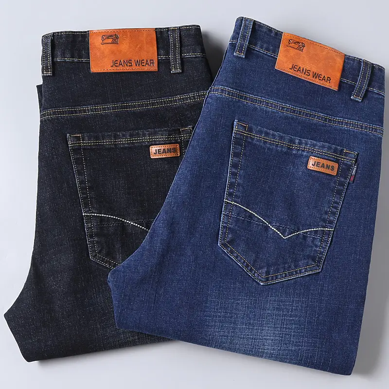 Men Straight Stretch Blue Denim Trousers Business Casual