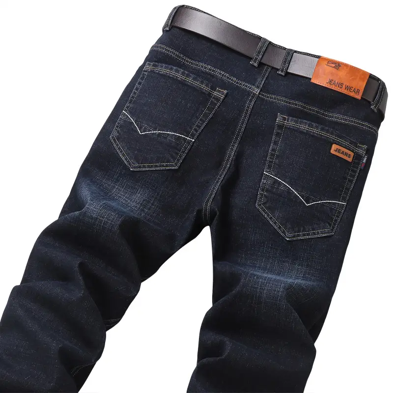 Men Straight Stretch Blue Denim Trousers Business Casual