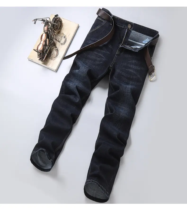 Men Straight Stretch Blue Denim Trousers Business Casual — feature 11
