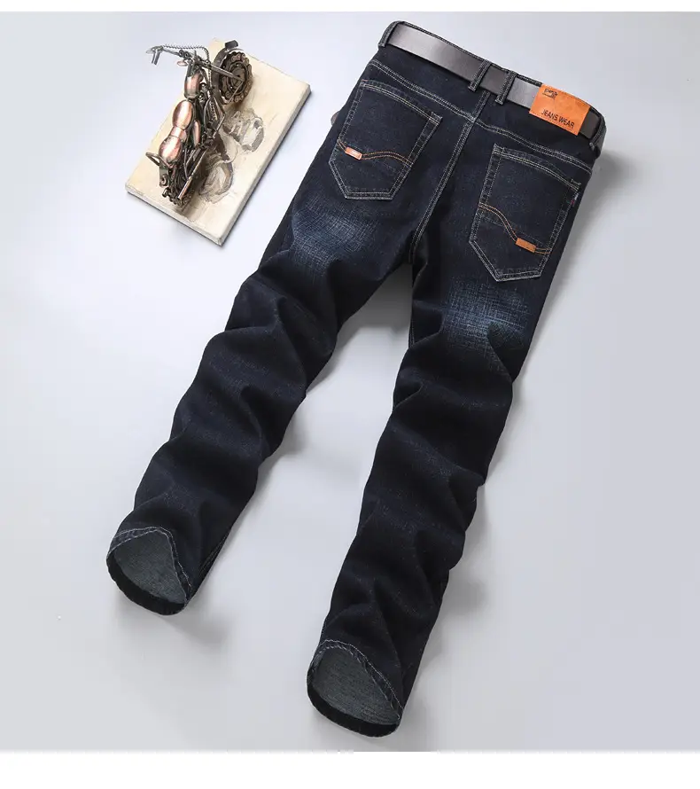 Men Straight Stretch Blue Denim Trousers Business Casual — feature 12