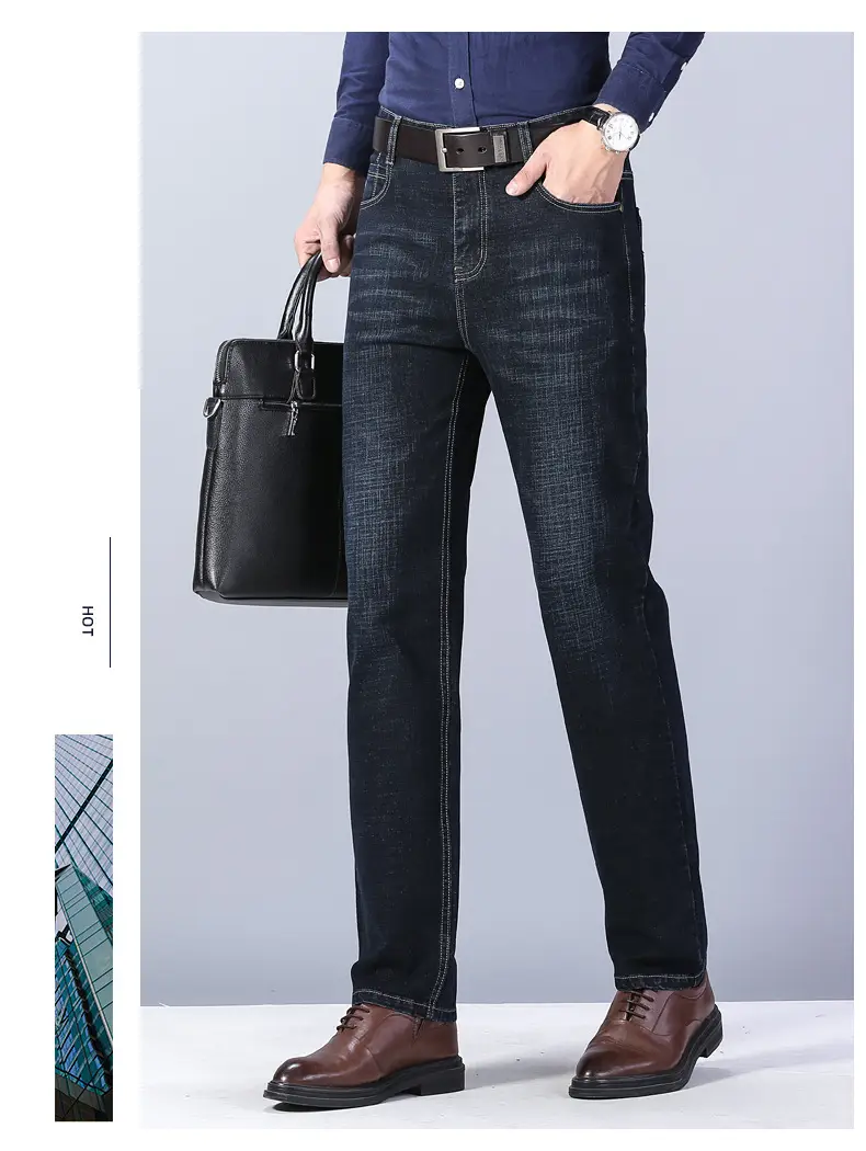 Men Straight Stretch Blue Denim Trousers Business Casual — feature 15