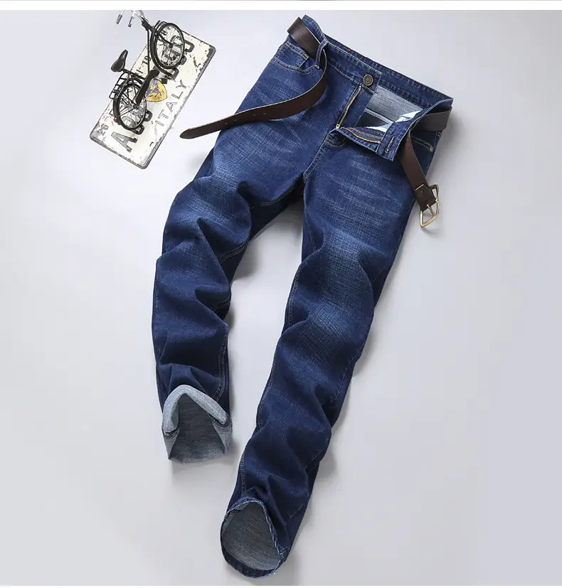 Men Straight Stretch Blue Denim Trousers Business Casual — feature 23