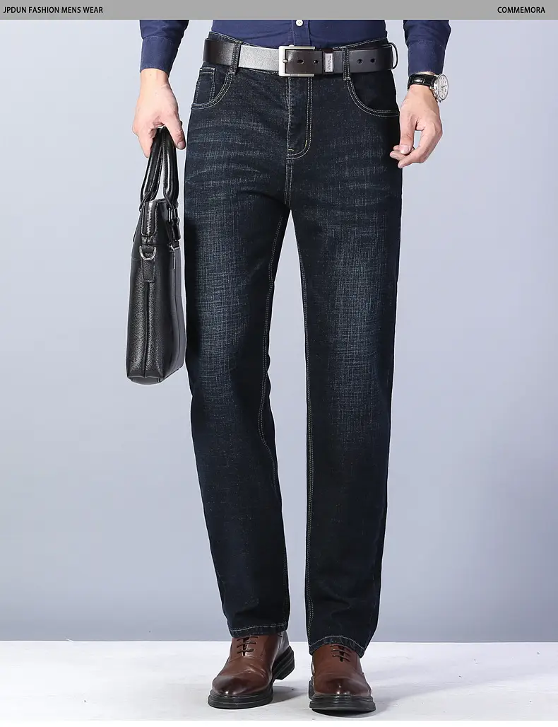 Men Straight Stretch Blue Denim Trousers Business Casual — feature 34
