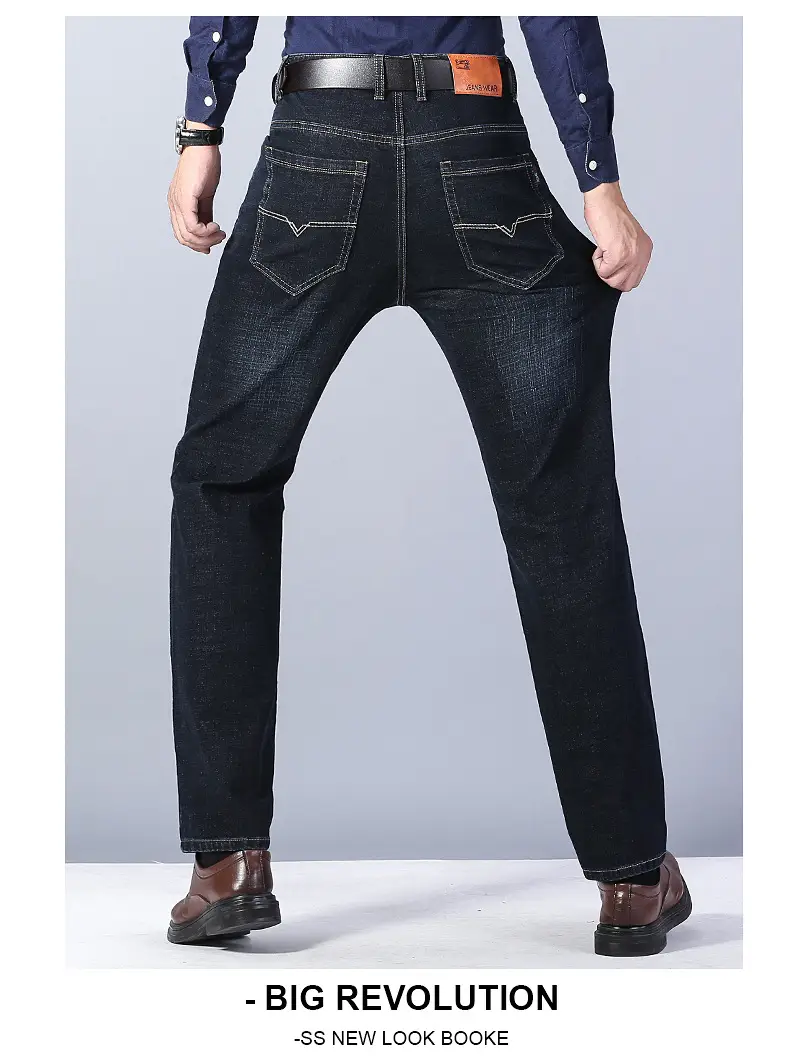 Men Straight Stretch Blue Denim Trousers Business Casual — feature 35