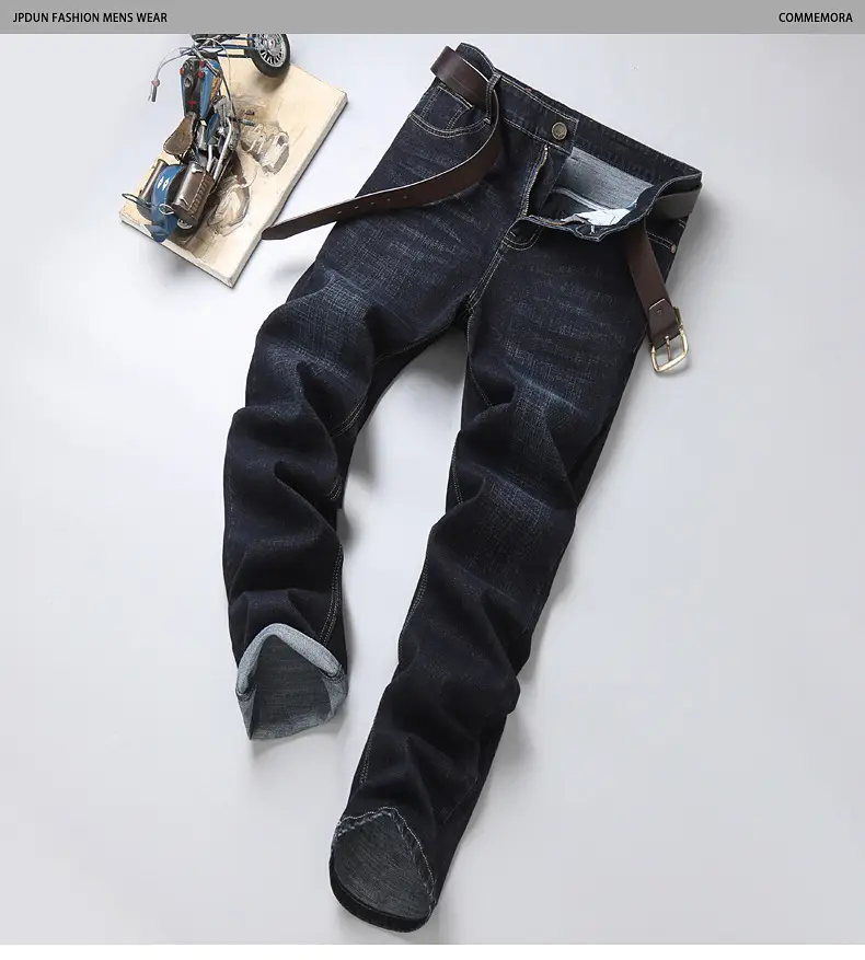 Men Straight Stretch Blue Denim Trousers Business Casual — feature 6