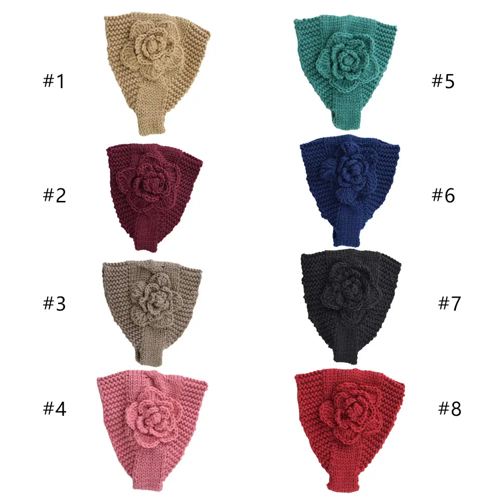 Blue Knitted Wool Hair Belt with Rose Flower - Image 4