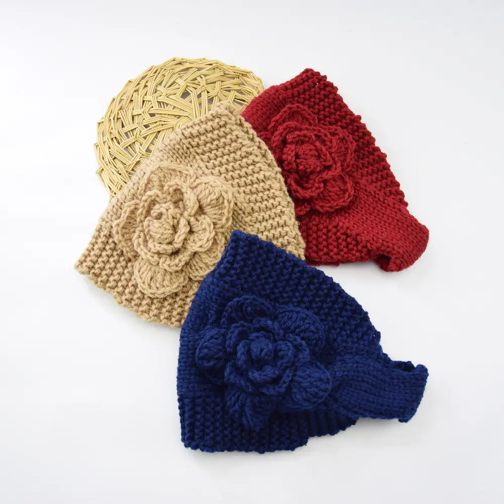 Blue Knitted Wool Hair Belt with Rose Flower - Image 7