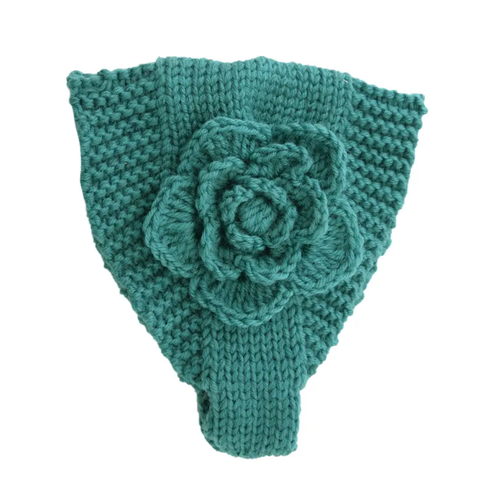 Blue Knitted Wool Hair Belt with Rose Flower - Image 8