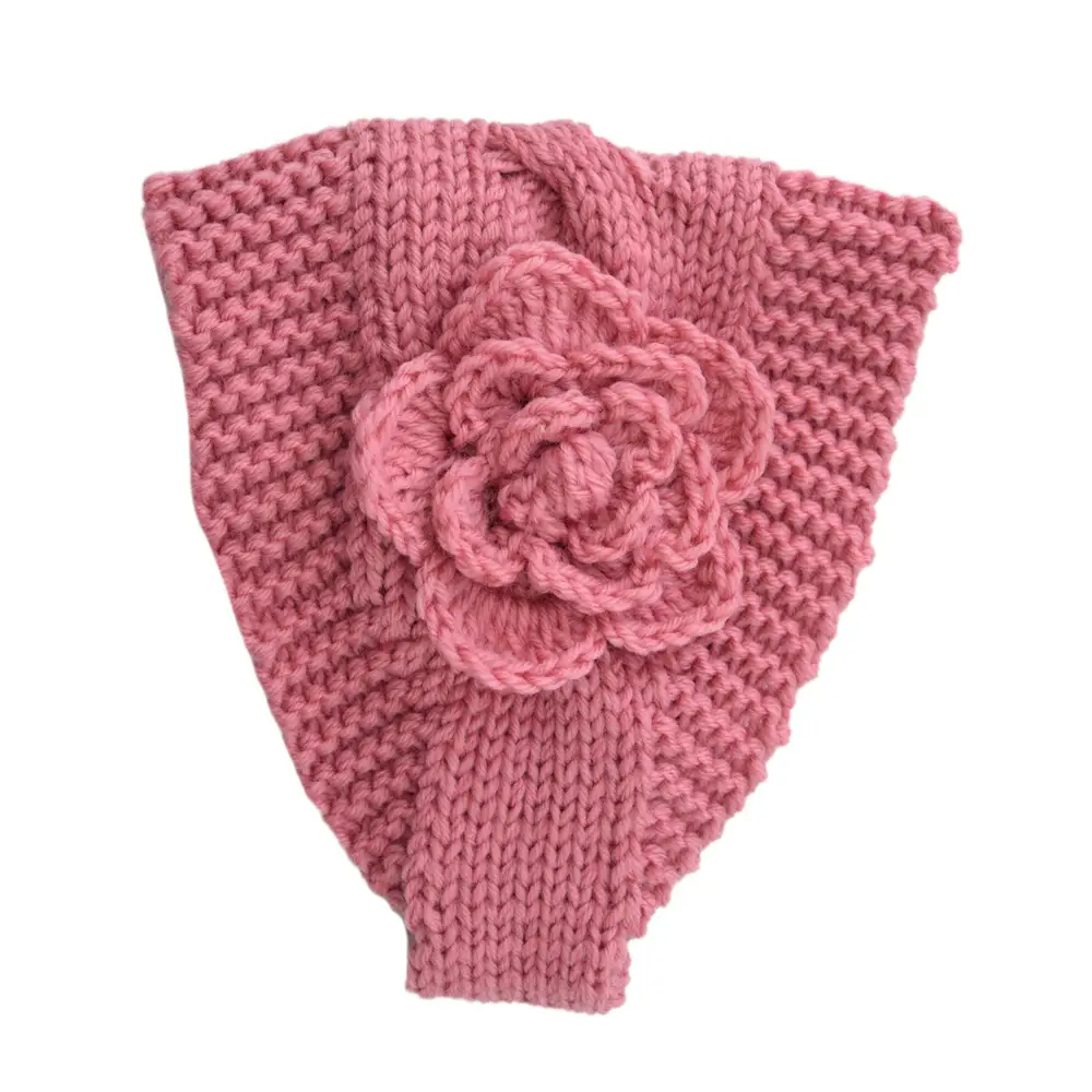 Blue Knitted Wool Hair Belt with Rose Flower - Image 2