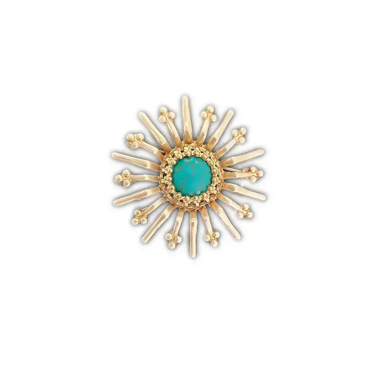 European Retro Baroque Brooch Matte Gold Turquoise - Image 5