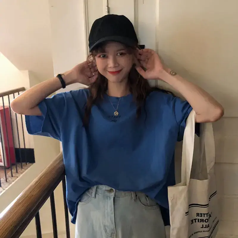 Women Blue T-Shirt Short Sleeve Korean Style 2025 - Image 5