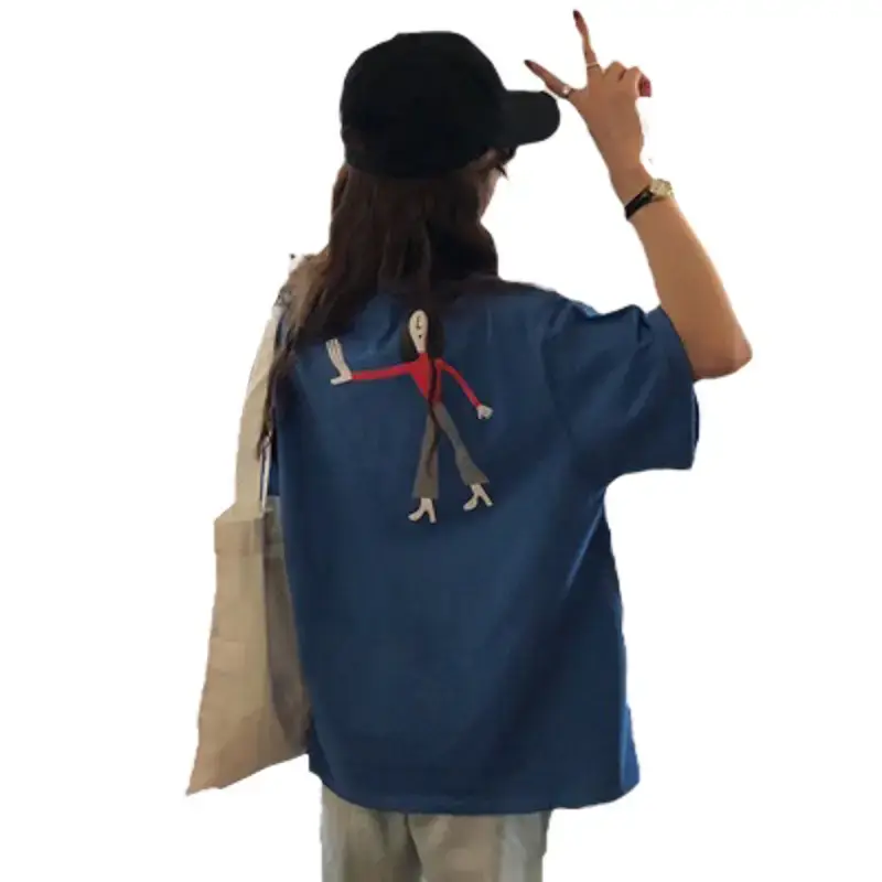 Women Blue T-Shirt Short Sleeve Korean Style 2025 - Image 6