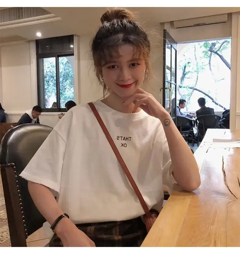 Women Blue T-Shirt Short Sleeve Korean Style 2025 — feature 14