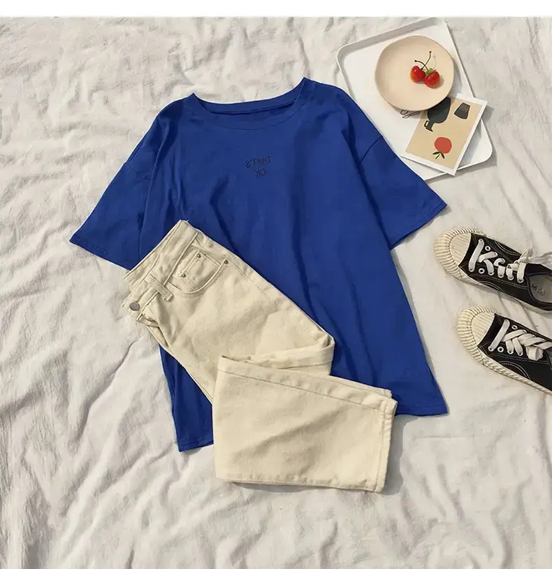 Women Blue T-Shirt Short Sleeve Korean Style 2025 — feature 17