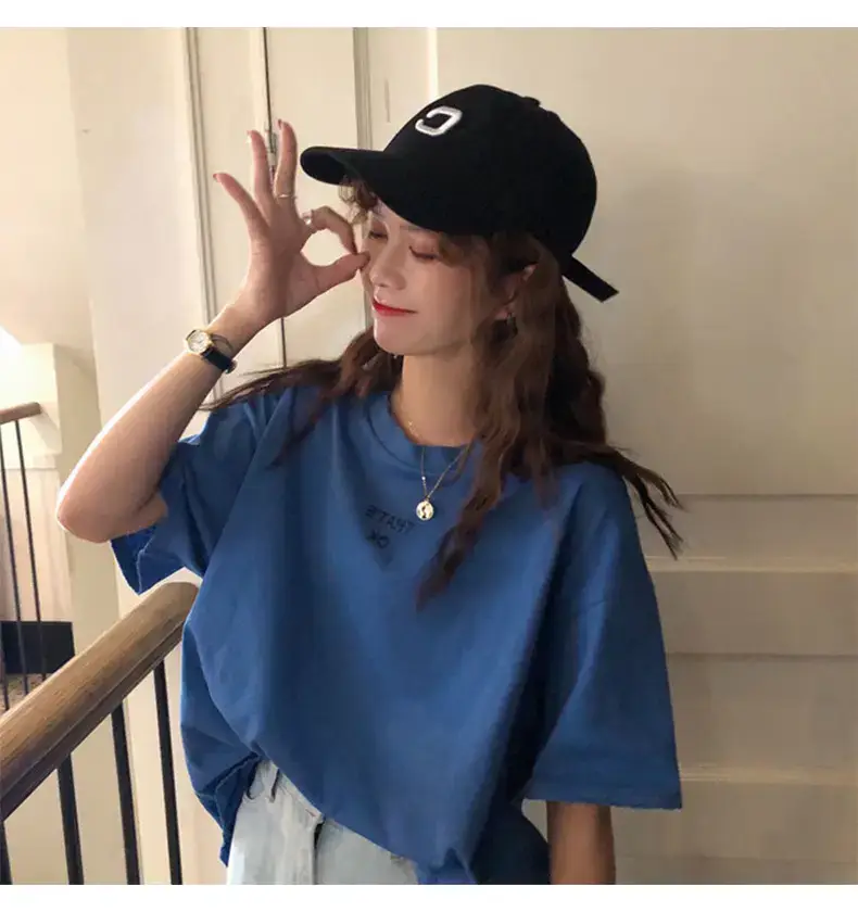Women Blue T-Shirt Short Sleeve Korean Style 2025 — feature 5