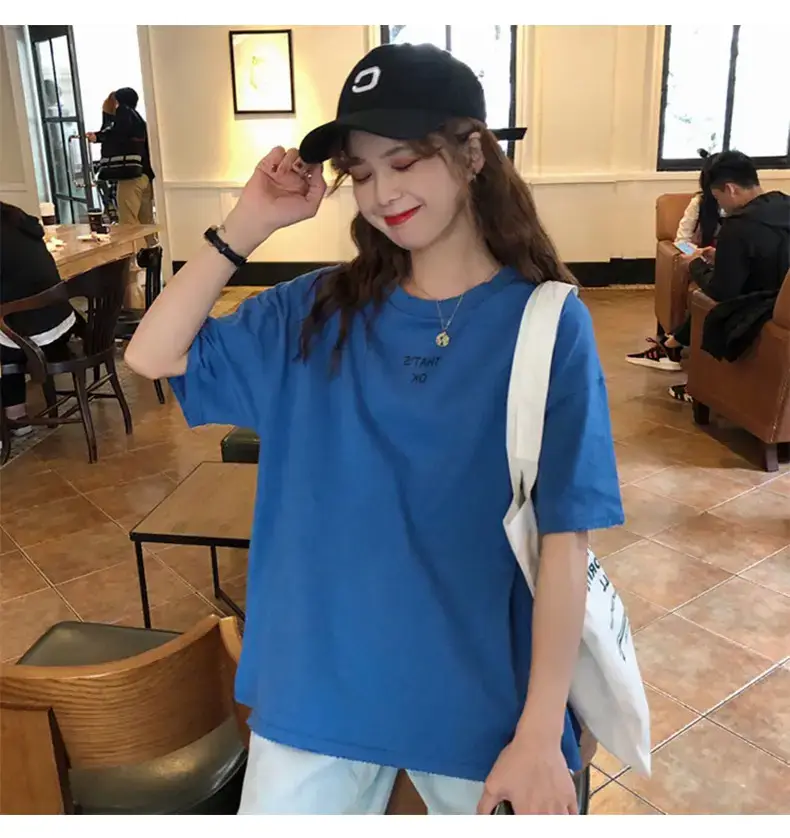 Women Blue T-Shirt Short Sleeve Korean Style 2025 — feature 6